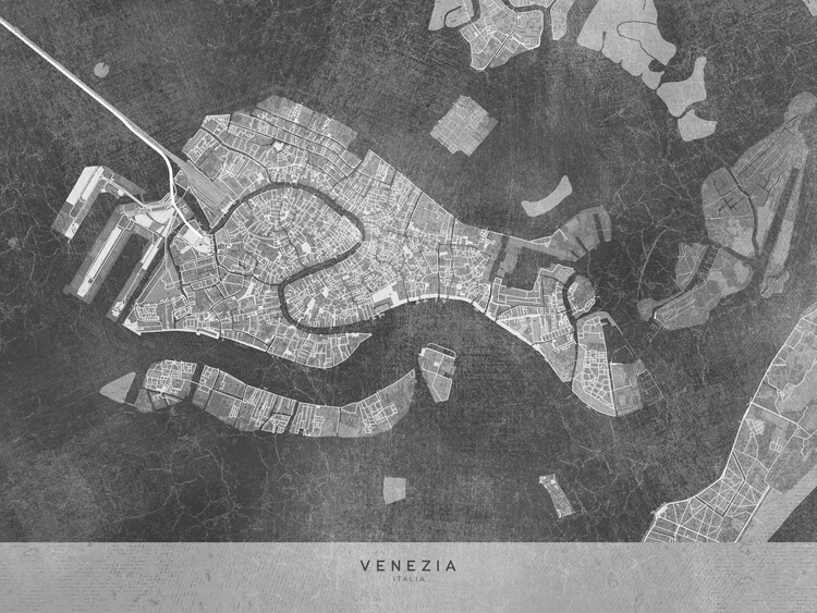 Плакат Map of Venice downtown (Italy) in gray vintage style