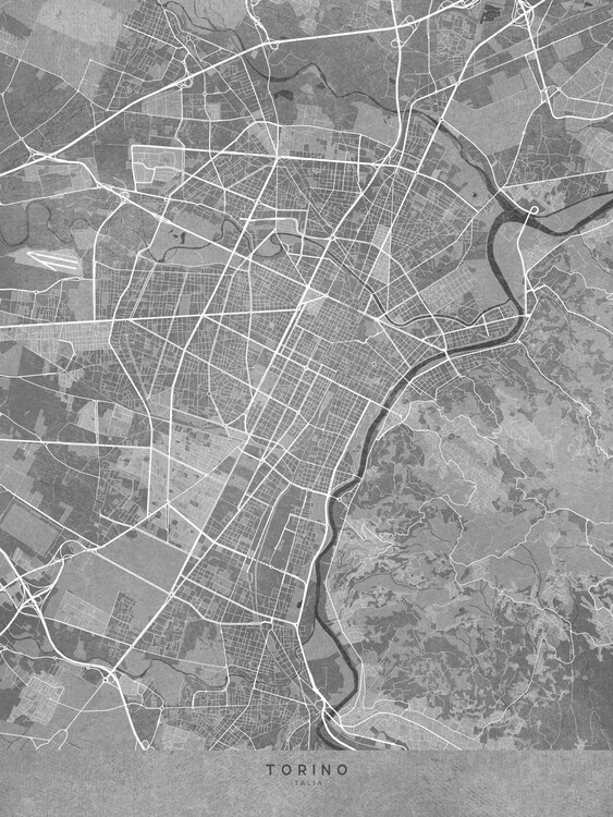 Poster Map of Torino (Italy) in gray vintage style