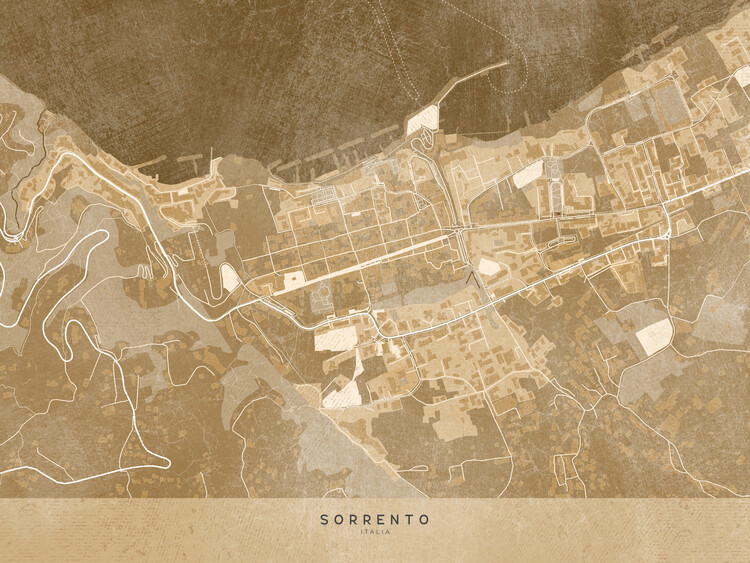 Poster Map of Sorrento (Italy) in sepia vintage style