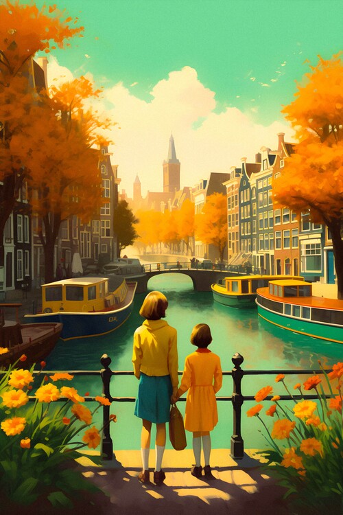 Poster Amsterdam Canals - Vintage Travel Poster