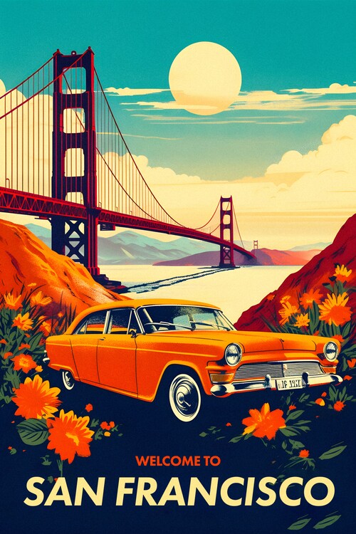 Poster San Francisco - Vintage Car Travel Poster