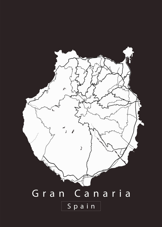 Plakat Gran Canaria Spain Island Map white