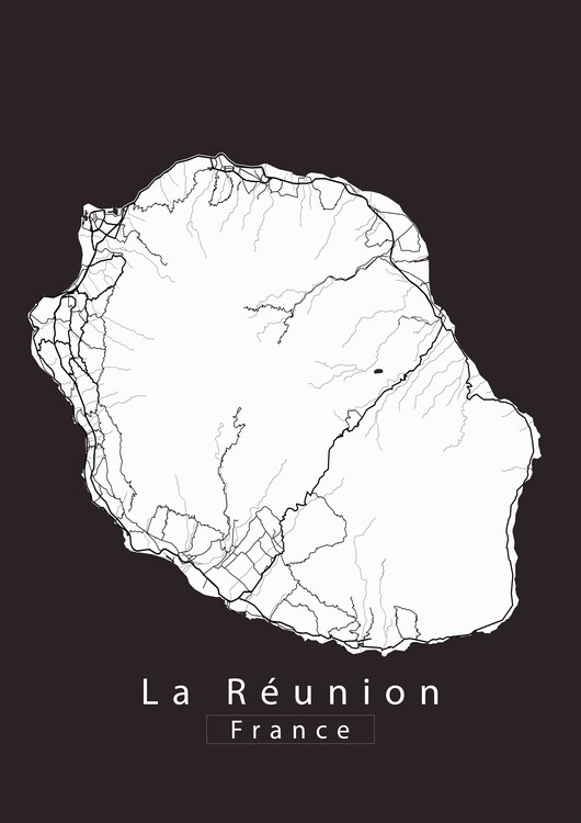 Poster La Reunion France Island Map white