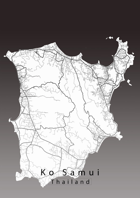 Принти на полотні Ko Samui Thailand Island Map white
