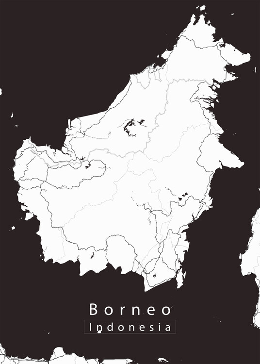 Plakat Borneo Indonesia Island Map white