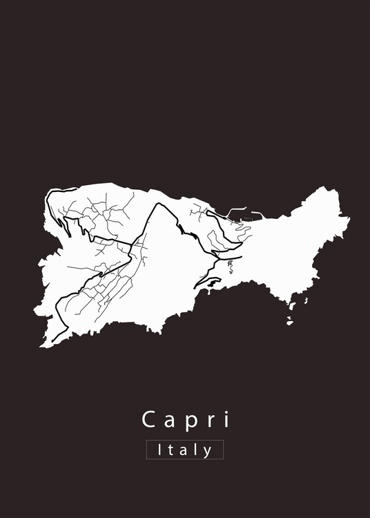 Plakat Capri Italy Island Map white