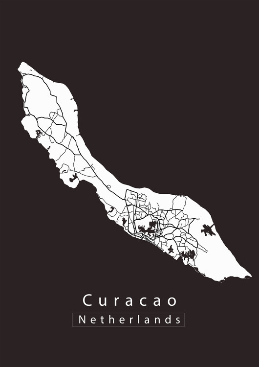 Plakat Curacao Netherlands Island Map white