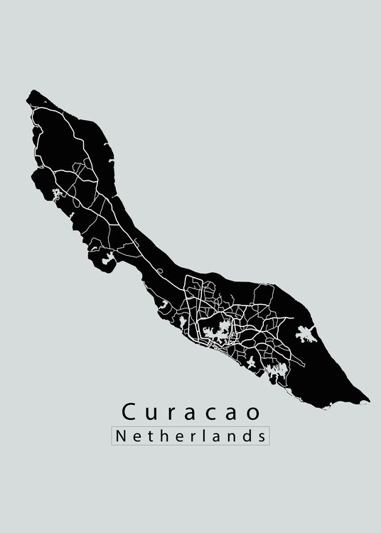 Plakat Curacao Netherlands Island Map dark