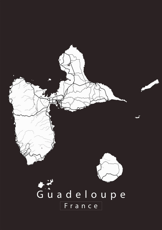 Poster Guadeloupe France Island Map white