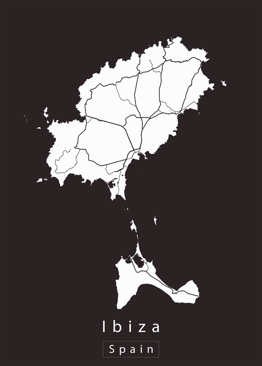 Plakat Ibiza Spain Island Map white