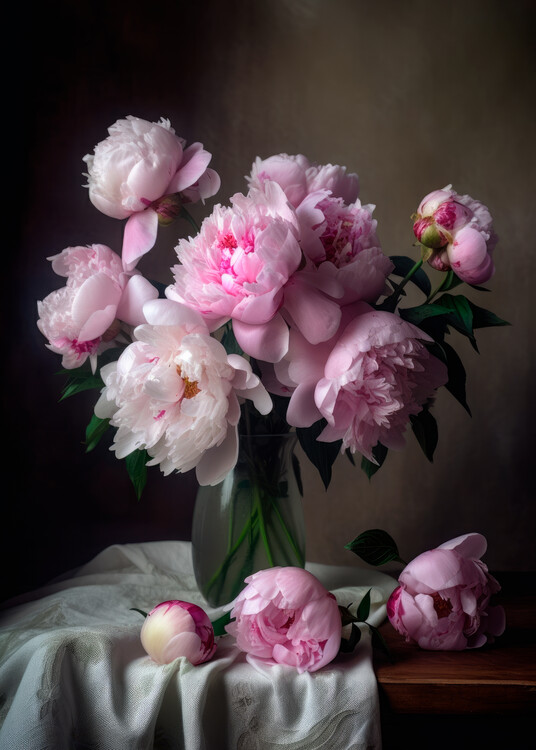 Plagát Bouquet of peonies in a vase
