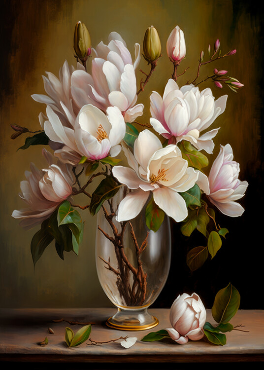 Poster Bouquet of magnolias in a vase