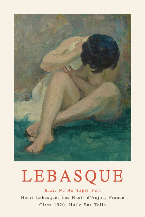Quadro su tela Kiki, Naked on a Green Carpet (Female Nude) - Henri Lebasque