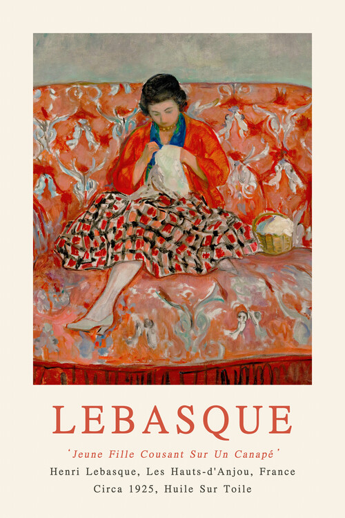 Plakát Girl on a Red Sofa (French Female Portrait) - Henri Lebasque