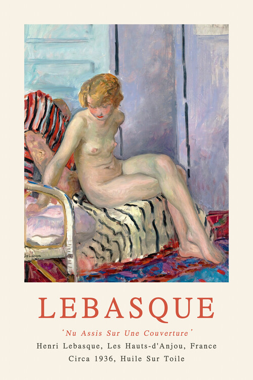 Plakát Girl on a Stripy Cover (French Female Nude) - Henri Lebasque