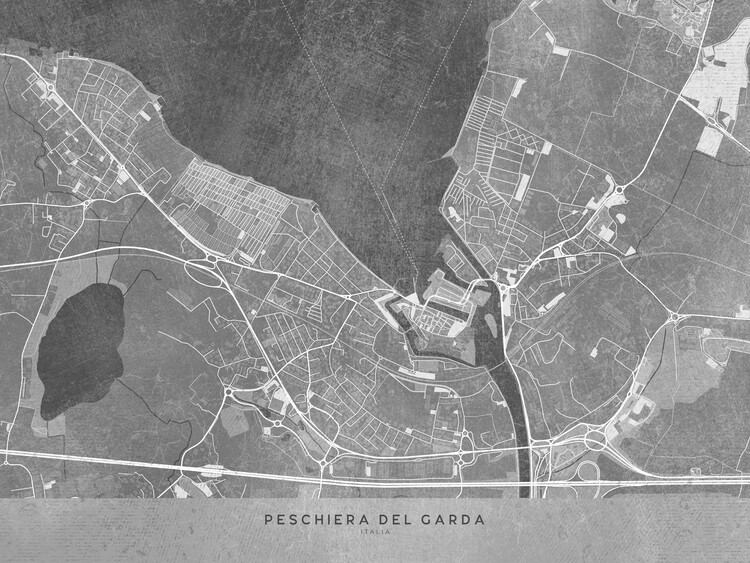 Poster Map of Peschiera del Garda (Italy) in gray vintage style