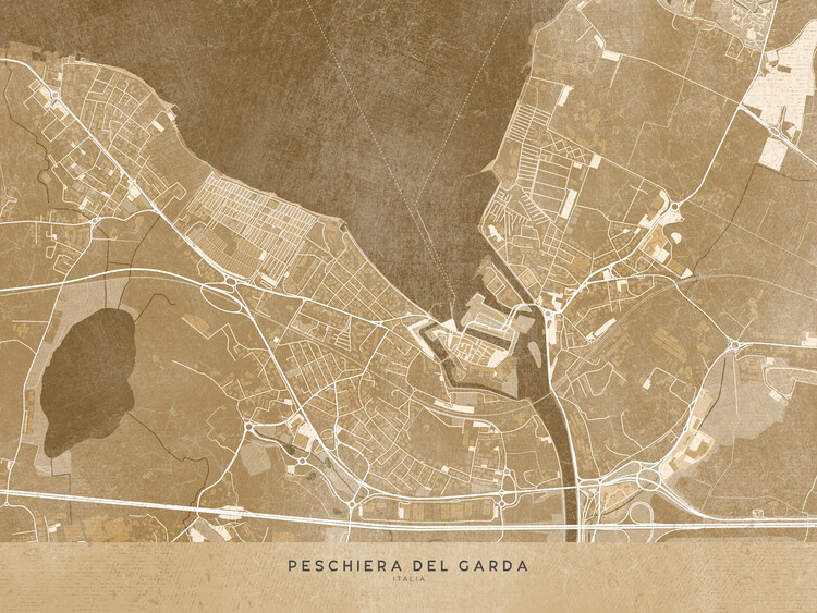 Poster Map of Peschiera del Garda (Italy) in sepia vintage style