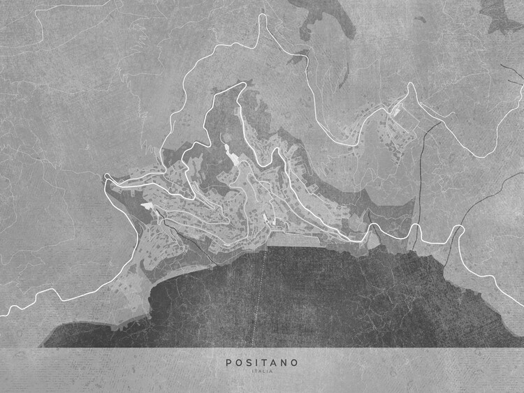 Poster Map of Positano - Amalfi coast - (Italy) in gray