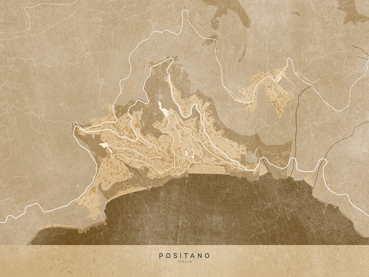 Poster Map of Positano - Amalfi coast - (Italy) in sepia
