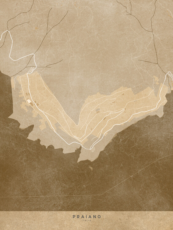 Poster Map of Praiano - Amalfi coast - (Italy) in sepia