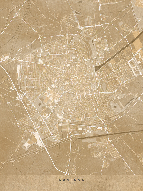 Poster Map of Ravenna (Italy) in sepia vintage style