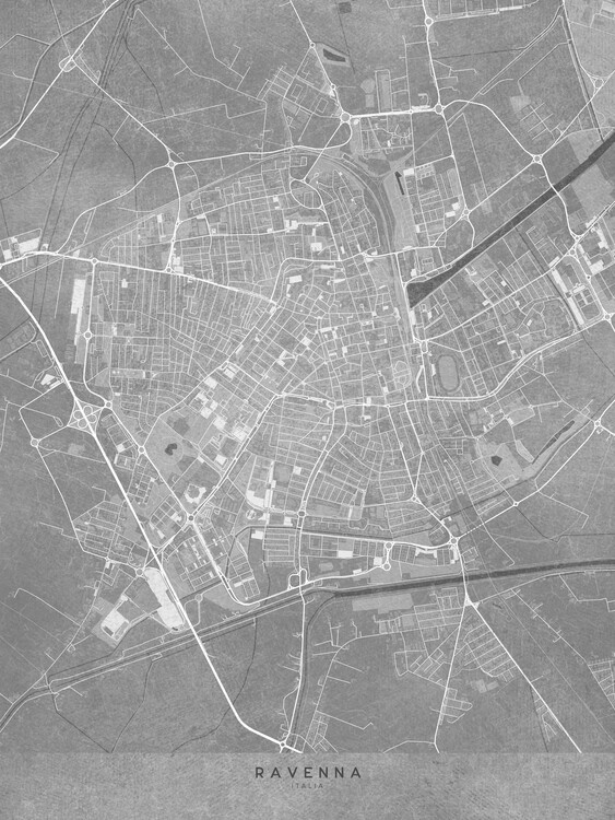 Poster Map of Ravenna (Italy) in gray vintage style