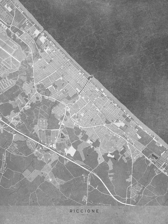 Poster Map of Riccione (Italy) in gray vintage style