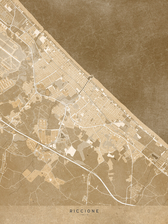 Poster Map of Riccione (Italy) in sepia vintage style