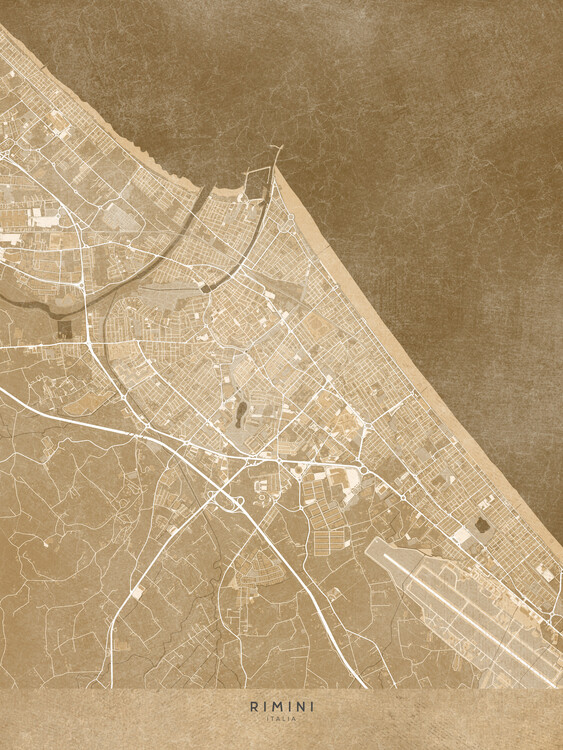 Poster Map of Rimini (Italy) in sepia vintage style
