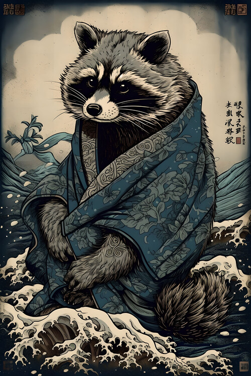 Poster Traditional Japanese Ukiyo-e Raccoon