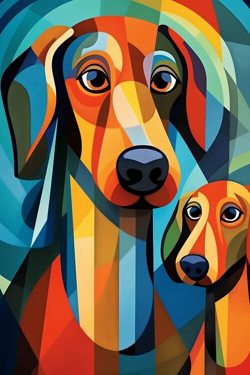 Poster Cubist dogs abstract colourful