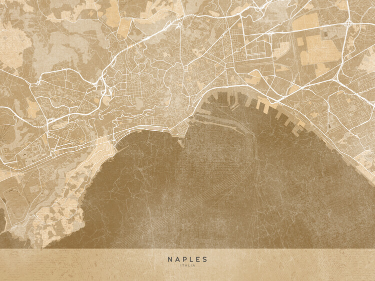 Poster Map of Naples (Italy) in sepia vintage style