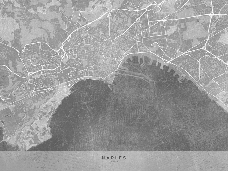 Poster Map of Naples (Italy) in gray vintage style