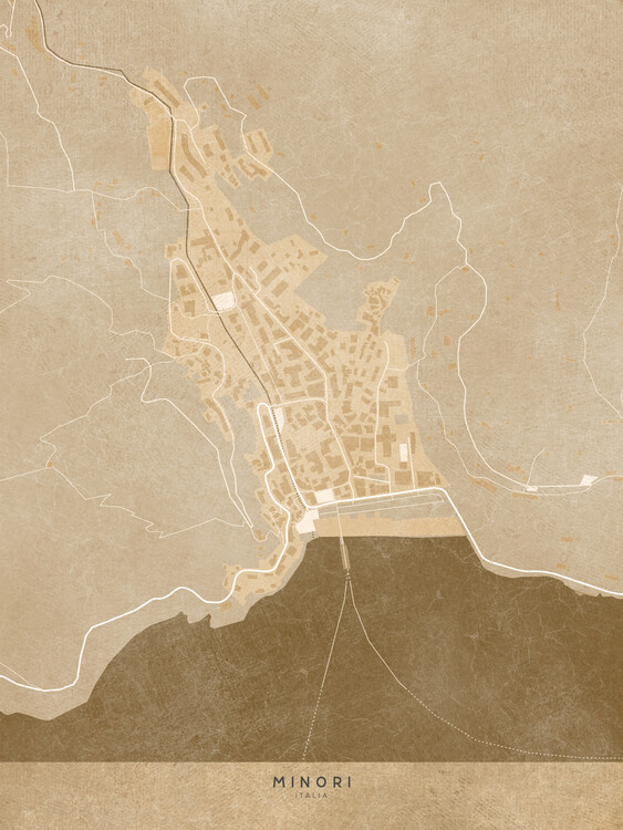 Poster Map of Minori - Amalfi coast - (Italy) in sepia