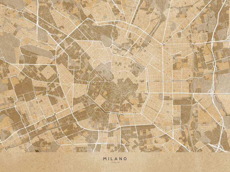 Poster Map of Milano (Italy) in sepia vintage style