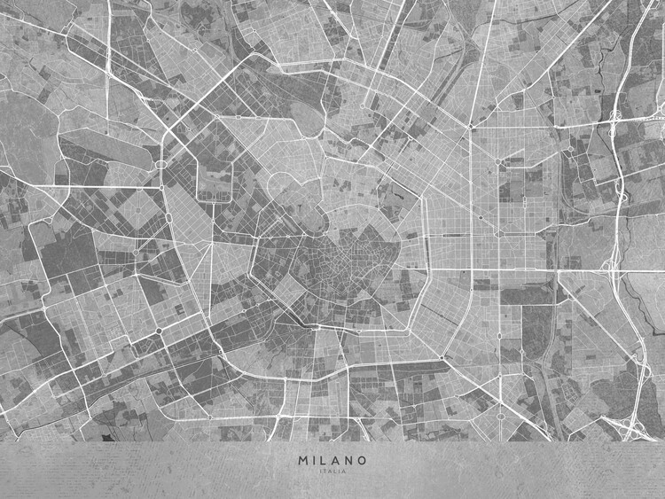 Poster Map of Milano (Italy) in gray vintage style