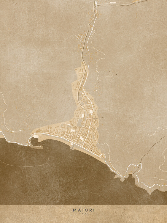 Poster Map of Maiori - Amalfi coast - (Italy) in sepia