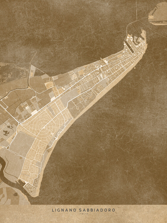Poster Map of Lignano Sabbiadoro (Italy) in sepia vintage style