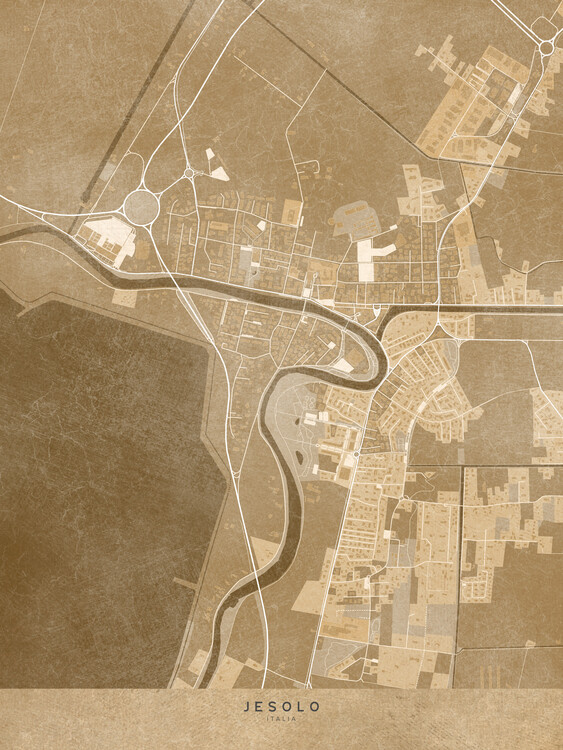 Poster Map of Jesolo (Italy) in sepia vintage style