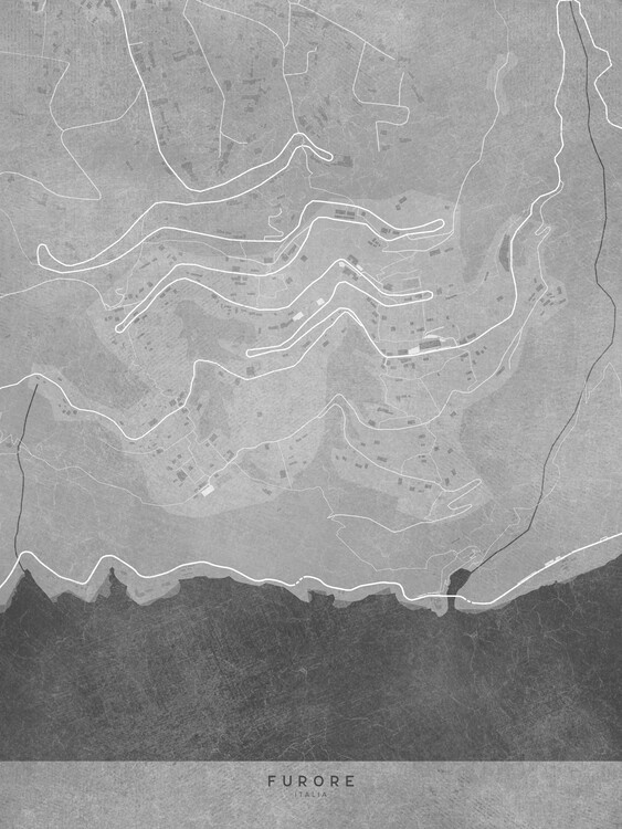 Принти на полотні Map of Furore - Amalfi coast - (Italy) in gray vintage style