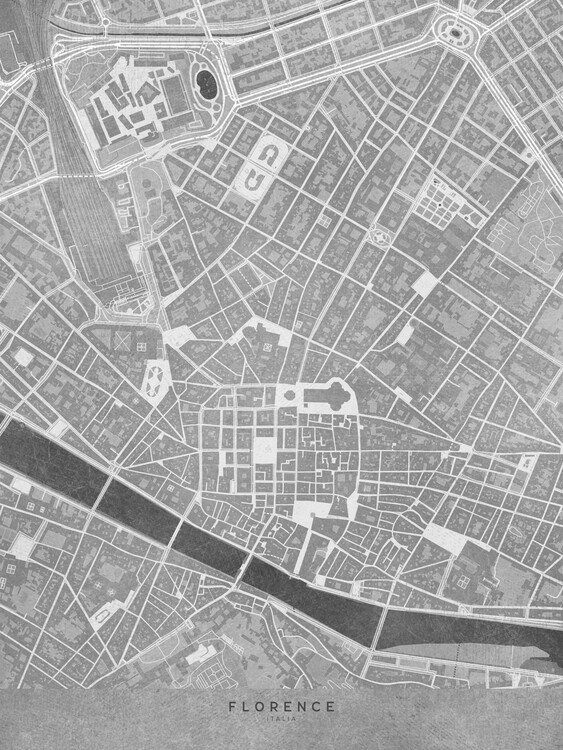 Plakát Map of  Florence downtown (Italy) in gray vintage style