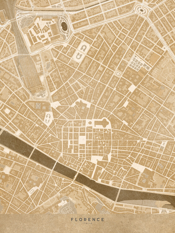 Plakát Map of  Florence downtown (Italy) in sepia vintage style