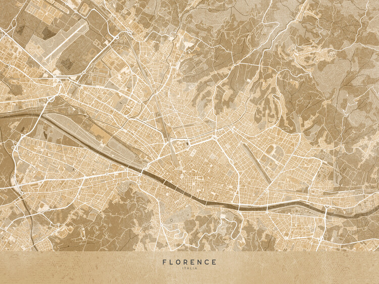 Plakát Map of Florence (Italy) in sepia vintage style