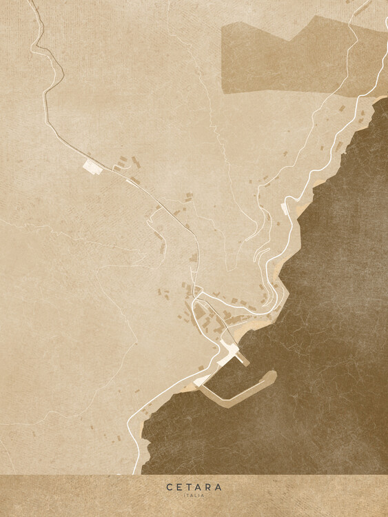 Poster Map of Cetara - Amalfi coast - (Italy) in sepia