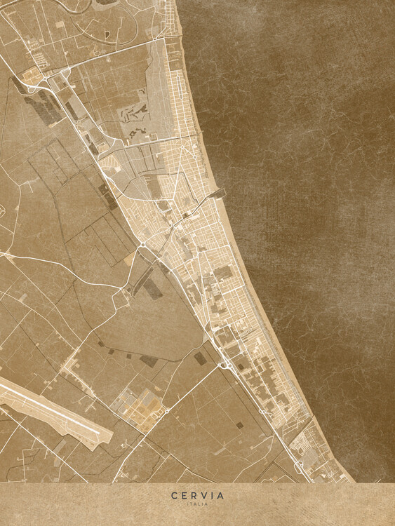 Poster Map of Cervia - Amalfi coast - (Italy) in sepia
