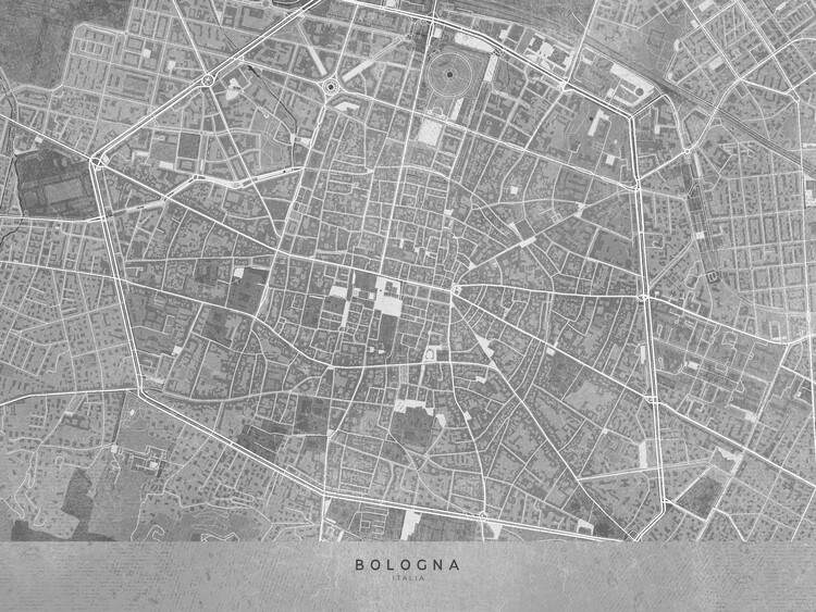 Plakát Map of Bologna downtown (Italy) in gray vintage style