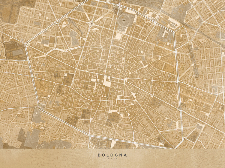 Poster Map of Bologna downtown (Italy) in sepia vintage style