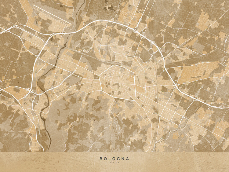 Plakat Map of Bologna (Italy) in sepia vintage style