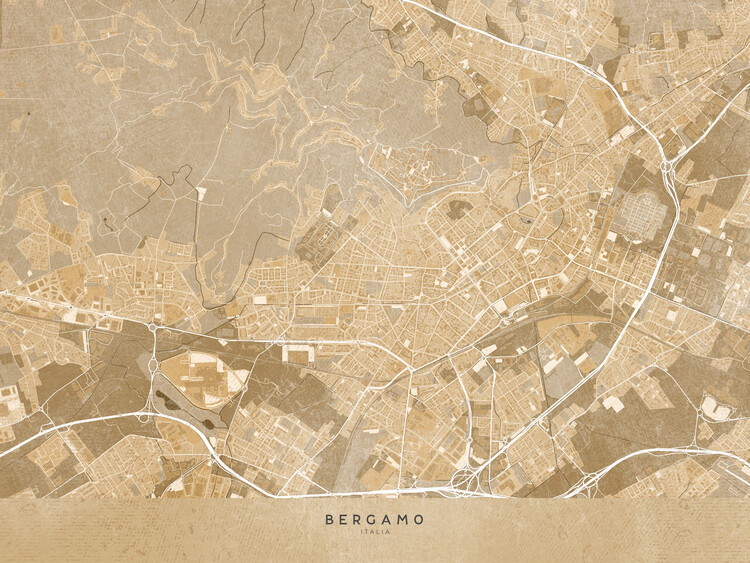 Poster Map of Bergamo (Italy) in sepia vintage style