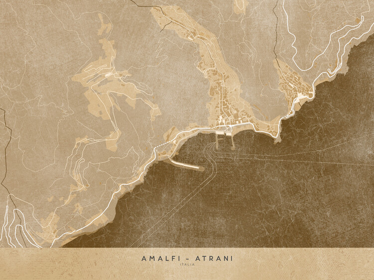 Poster Map of Amalfi & Atrani - Amalfi coast - (Italia) in sepia